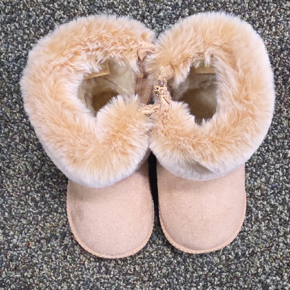 Warm Tan Kids Boots with Faux Fur